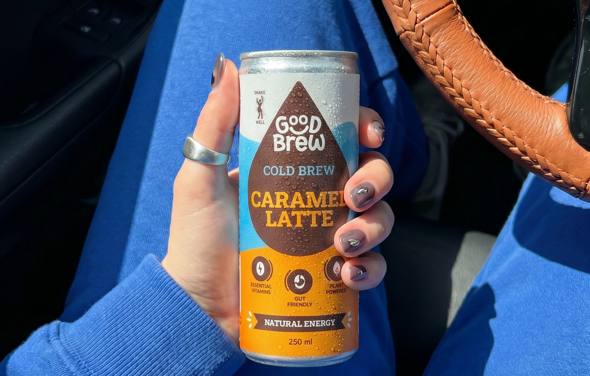 can of caramel GoodBrew latte